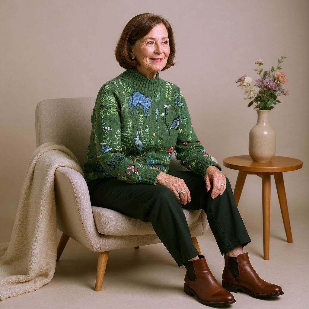 HANA™ | Cozy Knitted Sweater with Forest-Inspired Print