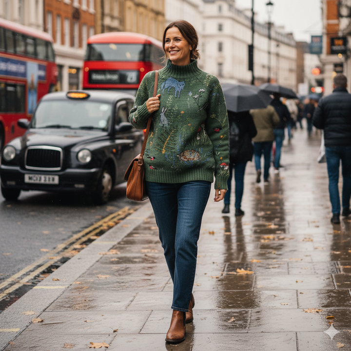 HANA™ | Cozy Knitted Sweater with Forest-Inspired Print