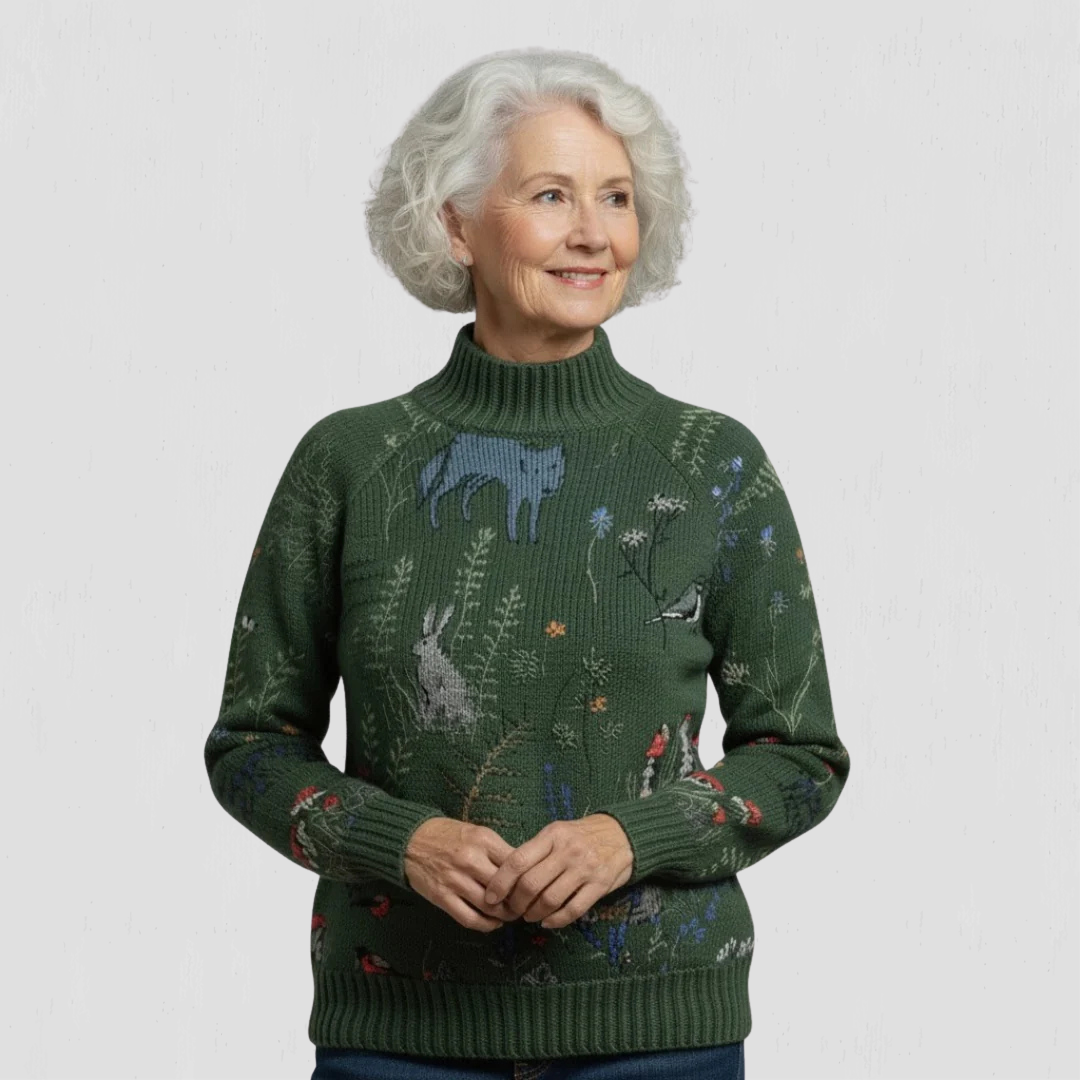 HANA™ | Cozy Knitted Sweater with Forest-Inspired Print