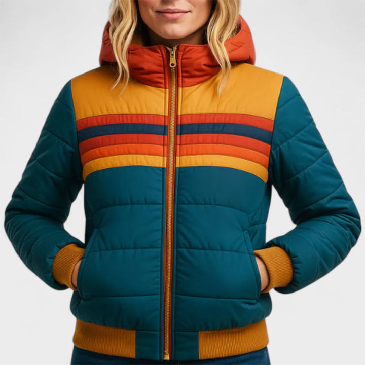 Maria | Retro Colorblock Hooded Puffer Jacket